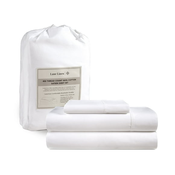 Juego de sábanas LANE LINEN Twin XL 450TC 100% algodón blanco