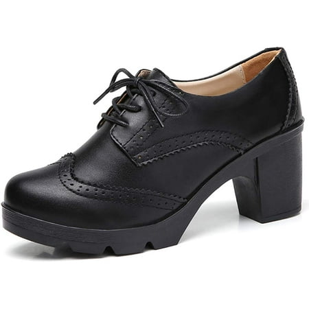 

Women s Classic T-Strap Platform Mid-Heel Square Toe Oxfords Dress Shoes