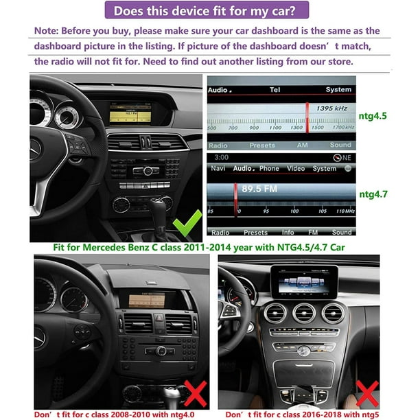 Road Top Autoradio à écran tactile 10,25 Écran tactile de voiture pour  Mercedes Benz Classe C W204 2011-2014 avec NTG4.5/4.7, prend en charge  CarPlay filaire sans fil Android Auto Mirrorlink 