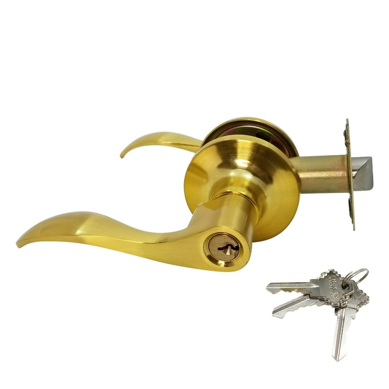 RI-KEY SECURITY - Dummy Closet Door Lock Lever Handle New Wave Style Satin  Satin Brass LH