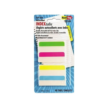 UPC: 0012534332489 | Redi-Tag 33248 Write-On Self-Stick Index Tabs/Flags  2 x 11/16  4 Colors  48/Pack