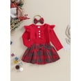 thumbnail image 3 of Baby Girls Fall Winter Outfits Ribbed Long Sleeve Romper Bodysuit Plaid Pleated Skirt Set 3Pcs Christmas Clothes 0-18M, 3 of 8