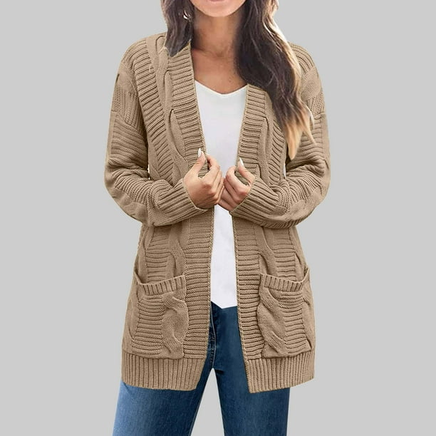 Cárdigan de moda para mujer, liso, suelto, de manga larga, blusa, cárdigan, abrigo de acrílico para mujer