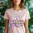 thumbnail image 5 of Nurse Life T-Shirt | Pastel Lettering with Stethoscope and Nurse Cap Graphic, Azalea, Size XL, 5 of 6