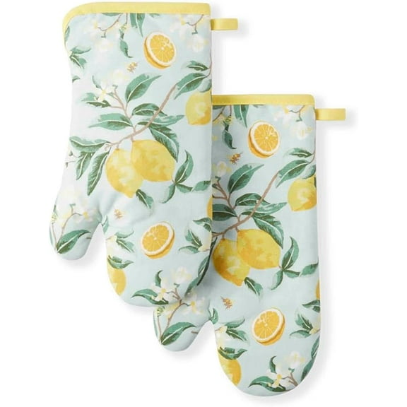 Lemon Whimsy Oven Mitt 2-Pack Set, Yellow, 7"x13"