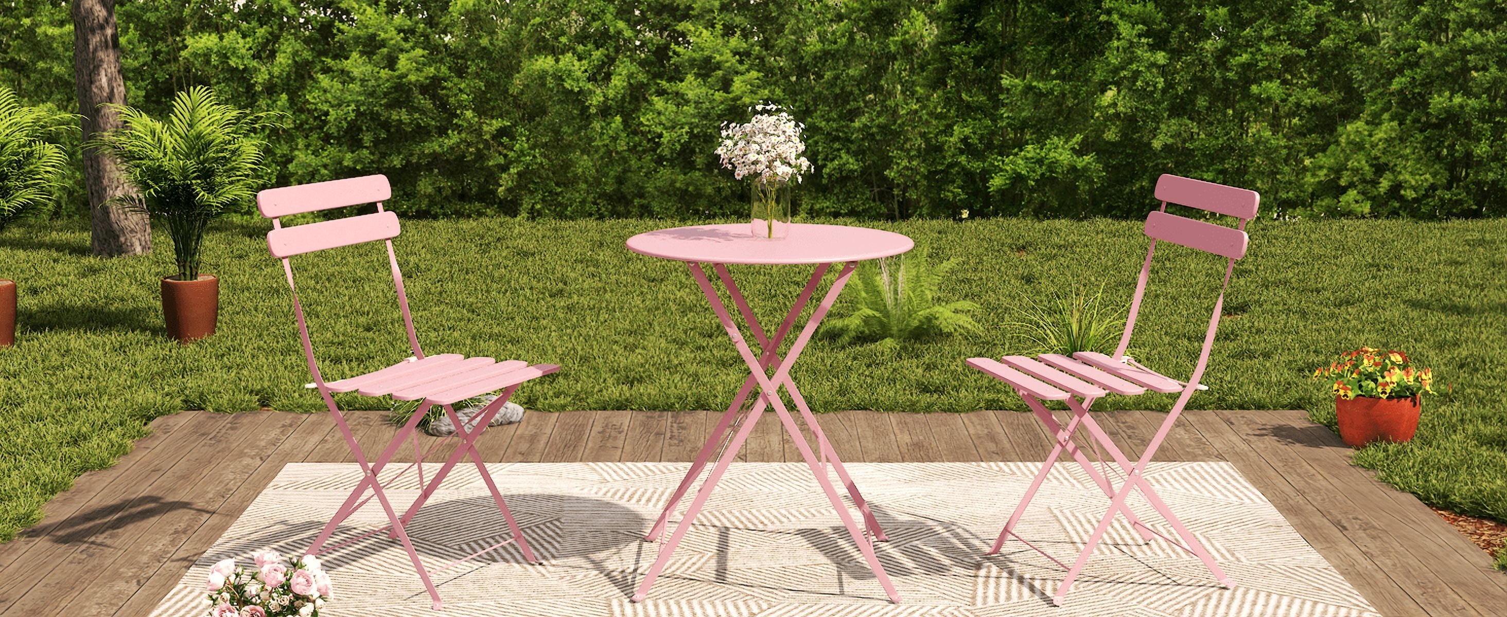 Set of 2 Table and Chairs, 3 Piece Outdoor/Indoor Folding Patio Bistro Sets, 2 Chair Patio Furniture Set with Table, Premium Frame Foldable Coffee Tables for Balcony, Yard, Garden