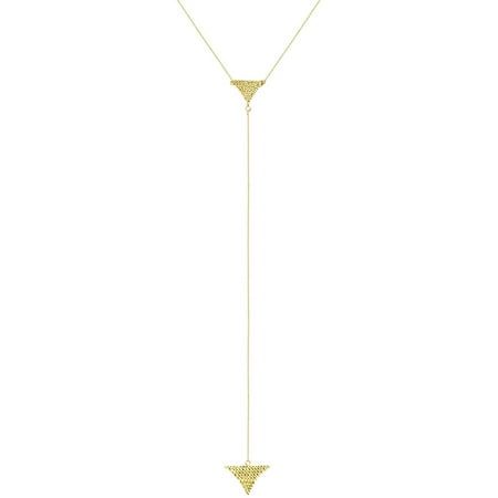 American Designs Jewelry 14kt Yellow Gold Diamond-Cut Geometric-Shape Triangle Dangle and Drop Line Chain Y Necklace, Adjustable 16-18 Chain