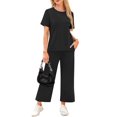 thumbnail image 6 of vigerkar 2 Piece Sets for Women Casual Travel Vacation Outfits Short Sleeve Wide Leg Crop Pants Lounge Sets (Black, M), 6 of 8