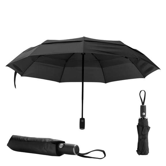 KFFKFF Travel Umbrella, 42-inch Compact Design, Automatic Open-Close Function, Lightweight and Durable with Flexible Fiberglass Ribs, Wind-Resistant, Water-Repellent, and UV-Protection Canopy (Black)