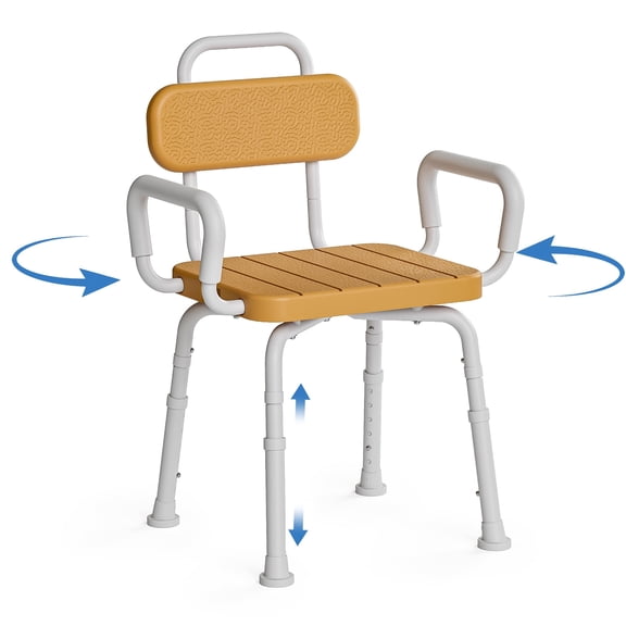 Loyoda 360° Swivel Shower Chair for Elderly & Disabled - Adjustable Height Bath Chair with Armrests, Backrest & Non-Slip Seat - 350 lbs Capacity, Brown