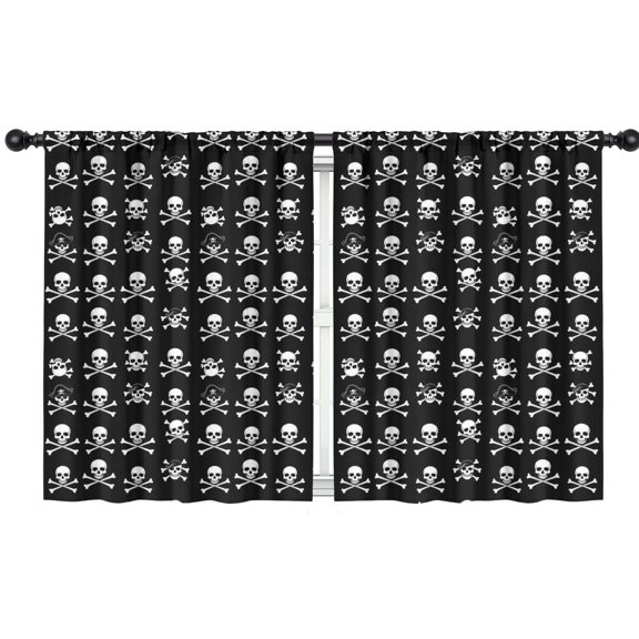 Blackout Kids Curtains,Black White Skull Cross Pattern Childrens Insulated Curtains Set Of 2,Bedroom Essentials,Toddler Room Decor 42x54in(106x137cm)