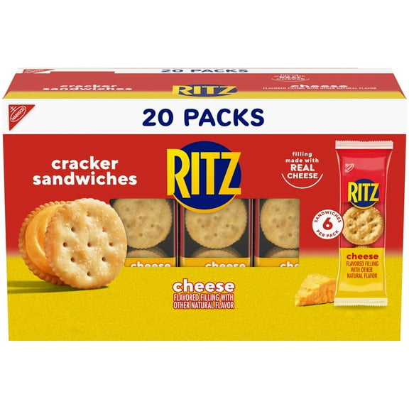 RITZ Cheese Sandwich Crackers, Lunch Snacks, 20 Snack Packs (6 Crackers Per Pack)