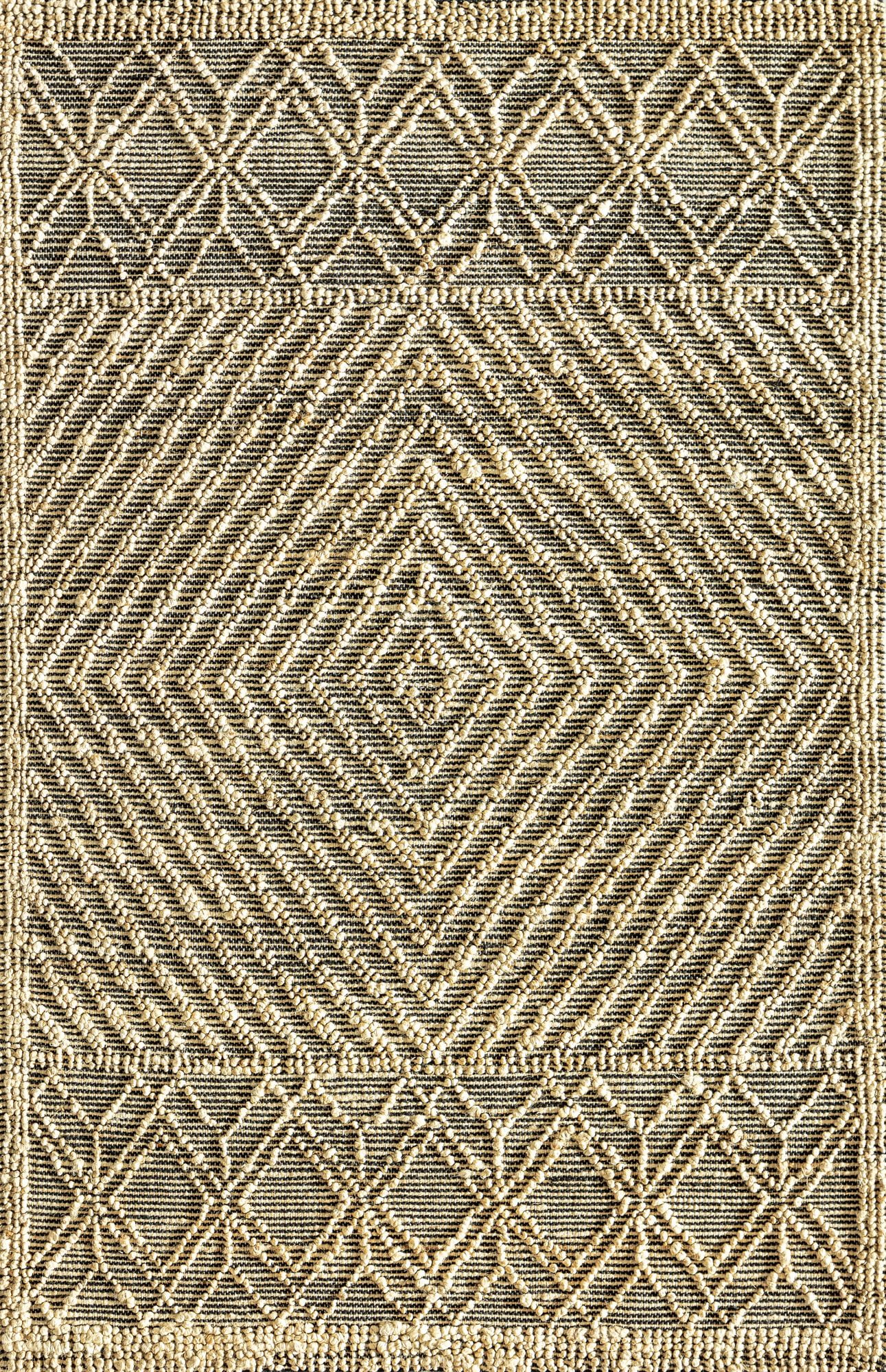 Rugs America Knotted Black AC10A Geometric /Textured Bohemian Cream Area Rug, 2’0”x3’0”