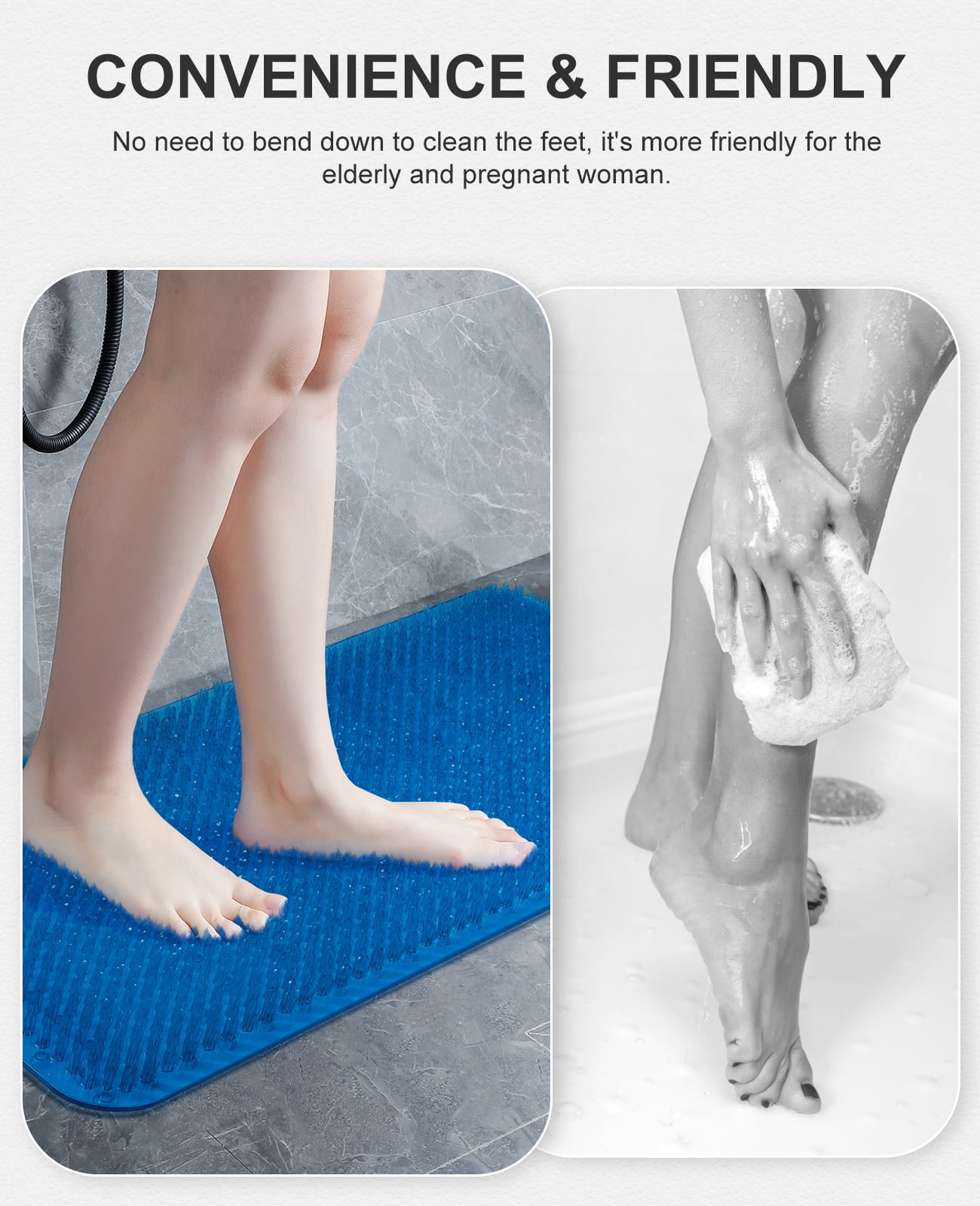 OTHWAY Non Slip Grassy Bathtub Mat :25.6x13.4 inches Spa Foot Massage Bathroom Rug,Quick Drain Shower Floor Mat for Elderly Pregnancy & Families(Dark Blue)