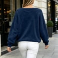 thumbnail image 5 of AKOEE Fuzzy Sweatshirts Off The Shoulder Pullover Long Sleeve Tops for Women Casual Loose Plush Sweaters (2XL, Navy), 5 of 8