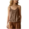 thumbnail image 2 of Sheghy Cotton Tank Top Women 100%Cotton Vintage Linen Blend Cami, Button Decor Loose Thin Sleeveless Layering Top Coffee XL, 2 of 6