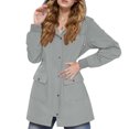 thumbnail image 5 of Mrat Rain Jacket Women Lightweight Water Proof Striped Lined Hooded Rain Jacket Outdoor Windbreaker Travel Trench Coat with Pockets Womens Jackets Casual S-23 Gray M, 5 of 8