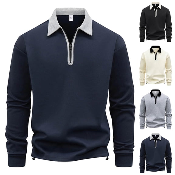 LMOIPLI Men's Lapel Shirts Casual Long Sleeve Fall Classic Shirt Soft Quarter Zip Slim Fit Lightweight Tops Tees Beige M
