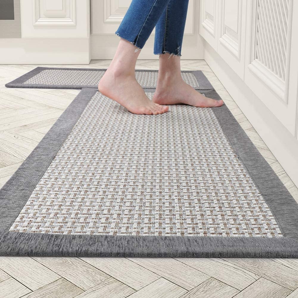 Mainstays Home and Kitchen Rugs Non-Skid Door Mat Set of 2 in Coffee Multi-Color 