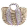 thumbnail image 2 of Xinyolin Straw Bag Floral Print Ribbon Large Capacity Ideal Gift Handmade Woven Summer Casual Handbag for Beach, 2 of 7