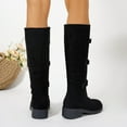 thumbnail image 3 of Rokment Womens Winter Fall Knee High Boots Fashion Triple Buckles Suede Chunky Low Heel Mid Calf Tall Dress Boots, 3 of 5