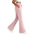 thumbnail image 5 of Lmueinov Women's 100% Cotton Flare Leg Pants Elastic High Waist Adjustable D string Casual Stretchy Wide Leg Trousers with Pockets, S-XXL, 5 of 6