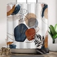 thumbnail image 3 of Boho Navy Blue Shower Curtain Gold Modern Abstract Minimalist Mid Century Geometric Leaf Fabric Shower Curtains for Bathroom, Cute Boho Bathroom Decor with 12 Hooks 72x72, 3 of 6