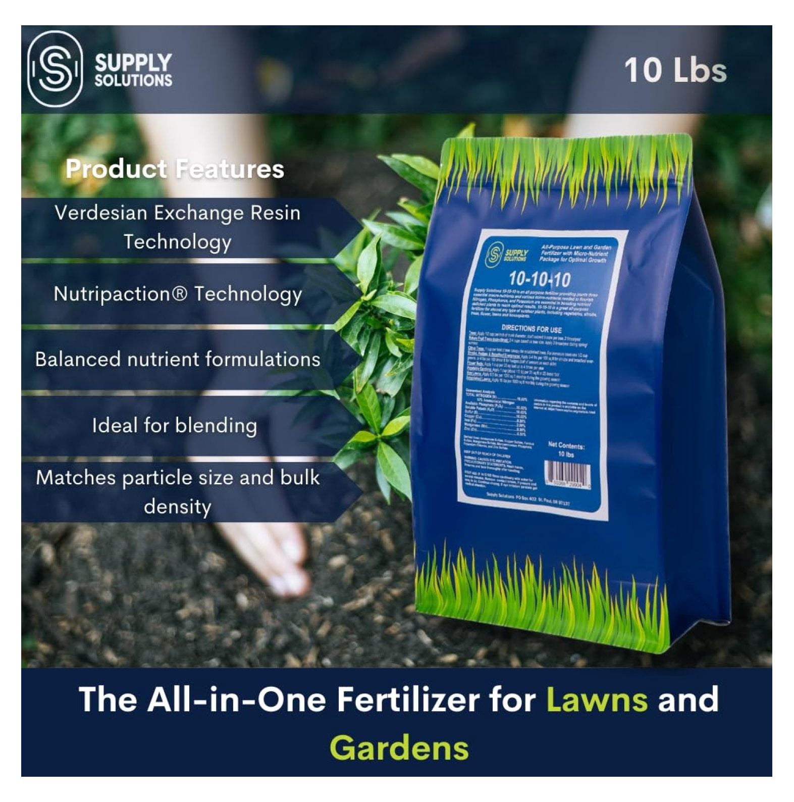 10-10-10 Complete Lawn & Garden Granular Fertilizer with Micronutrients – Balanced NPK Plant Food for Soil Health, & Roots – Safe for Vegetables, Fruits, Lawns (10 Pound)