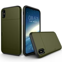 Allytech Case for iPhone XR Case Hybrid iPhone XR Wallet Case Dual Layer Protective Shell Hard PC Soft TPU Bumper Credit Cards Slot Cover for 2018 Apple iPhone XR 6.1"- Armygreen