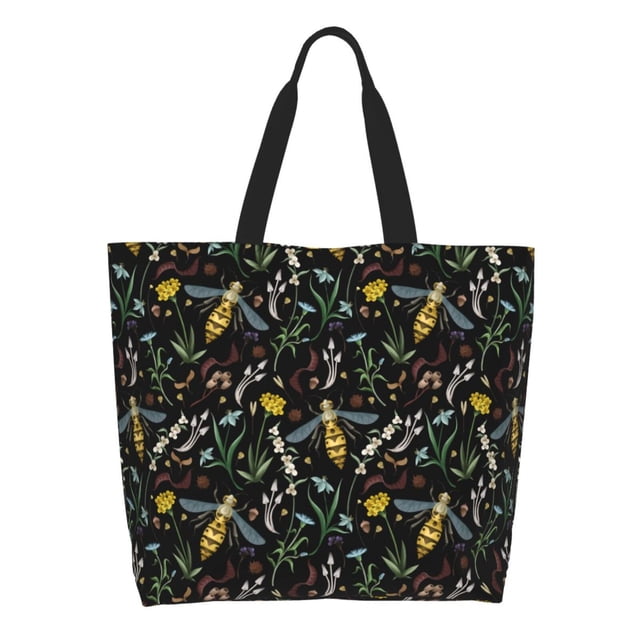 Balery Wasp and Florals Bolsa Tote Estilo Estético con Cremalleras, Bolsa de Hombro, Bolsa de Compras Grande y Plegable