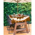 thumbnail image 3 of Hokiten Outdoor Tablecloths with Umbrella Hole & Zipper, Brown Ombre 60 x102 Inch Rectangle Tablecloths, Country Vintage Ethnic Tribal Tie Dye Waterproof Table Cloth, Patio/Pool/Picnic Table Covers, 3 of 7