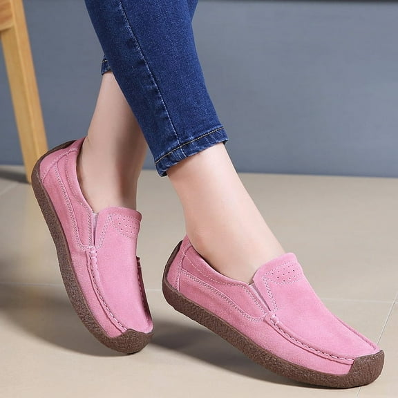Big Size Women's Casual Loafers Slip On Leather Shoes Lightweight Casual Walking Shoes Female Moccasins Classic Penny Loafer Flats Boat Shoes