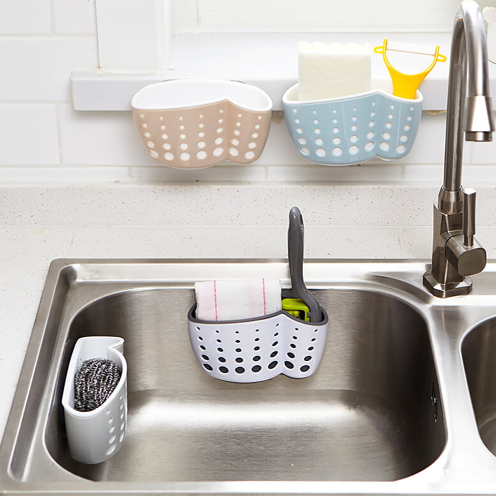 Kitchen Sink Sponge Rack Holder Hooks Soap Dishes Strainer Suction Storage 