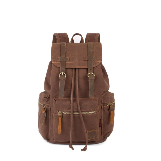 KAUKKO Vintage Casual Canvas and Leather Rucksack Backpack, 1Coffee