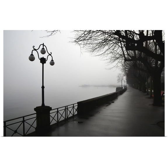 Great BIG Canvas | "Lamp post and trees on a promenade along Lake Maggiore, Locarno, Ticino, Switzerland" Art Print - 30x20