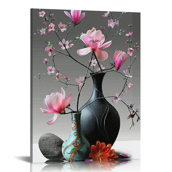 JEUXUS  - Flower Wall Art for Bathroom Elegant Pink Orchid Picture Canvas Painting Prints Modern Home Decor Zen Stones Magnolia Floral Artwork Framed Ready to Han