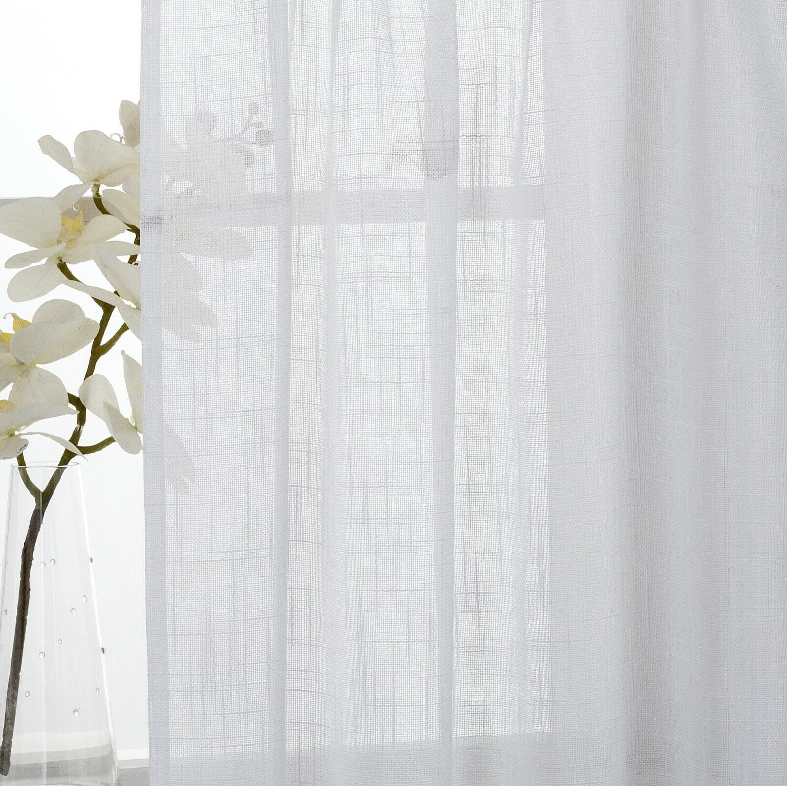 3 Piece Rod Pocket Linen Semi Sheer Kitchen Window Curtain Tiers and Valance Set