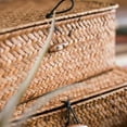 thumbnail image 4 of Straw Basket Natural Small Lidded Basket in Brown (Set of 3), 4 of 5