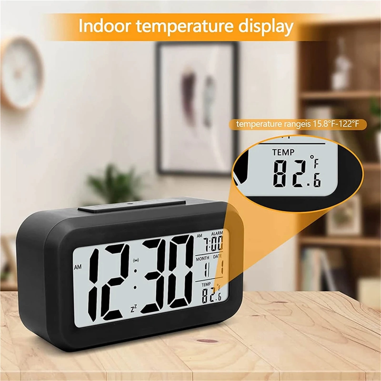 Alarm Clock LED Digital Display Calendar Temperature Backlight Mute Function Table Clock for Home Oiffce 12/24 H Desktop Clock
