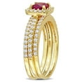 thumbnail image 3 of 1 1/2 Carat (Ctw) Lab-Created Ruby and White Sapphire with Diamond Bridal Wedding Set Engagement Ring Yellow Plated Silver for Women, 3 of 6