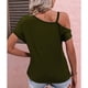 thumbnail image 4 of Mujer Solo Hombro Frío Dobladillo Superior Plisado Color Puro Ajuste Suelto Verano Casual Camiseta OD Verde M, 4 of 6