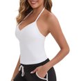 thumbnail image 4 of INSPIRE CHIC Women's Halter Neck Wireless Padded Tight Tank Top Adjustable Spaghetti Straps Cropped Sport Camisoles L White, 4 of 6