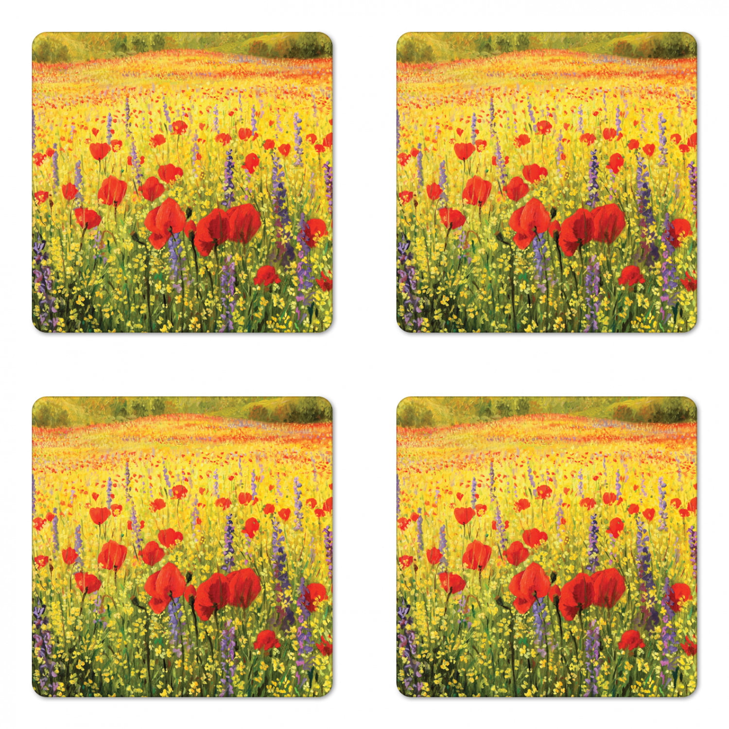 Red Poppies Flower Acrylic Coaster Set of 4 