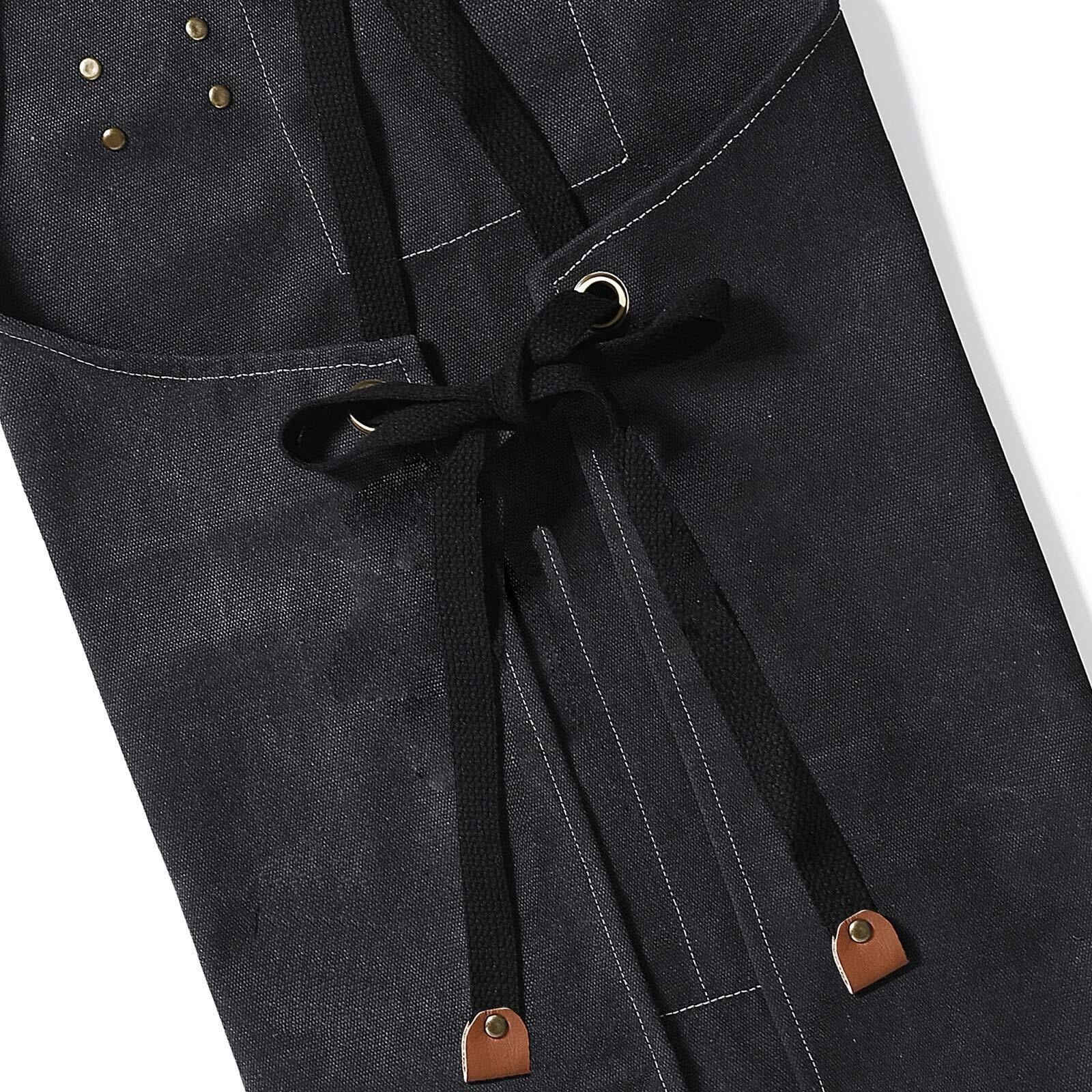 Chef Aprons for Men Women with Large Pockets, Cotton Canvas Cross Back Heavy Duty Adjustable Work Apron, Size M to XXL(Grey)