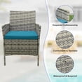 thumbnail image 5 of 3 Pieces Rattan Conversation Set, Wicker Outdoor Patio Furniture Set with Tempered Glass Table, Patio Table and Chairs Set for Backyard Lawn Porch Poolside Balcony, Grey and Peacock Blue, 5 of 8
