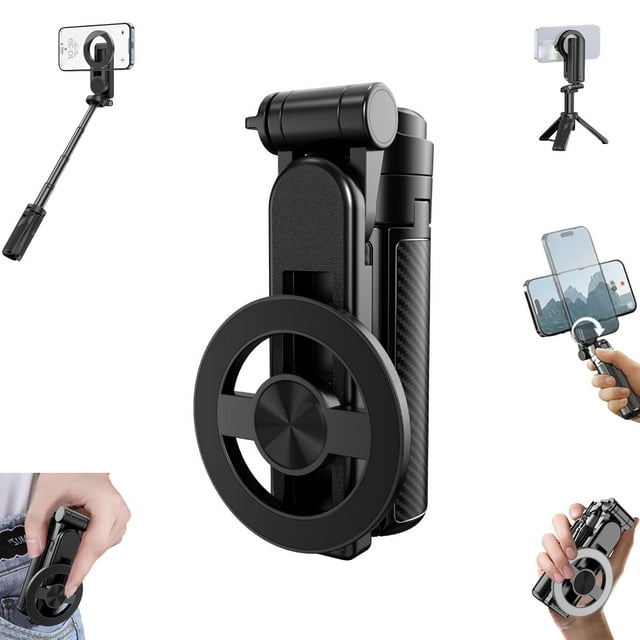 4-in-1 Multifunctional 360° Rotation Magnetic Selfie Stick, 4 in 1 Multifunctional Magnetic Selfie Stick with Wireless Bluetooth Control, Universal Portable Retractable Detachable/BLACK,1 pc