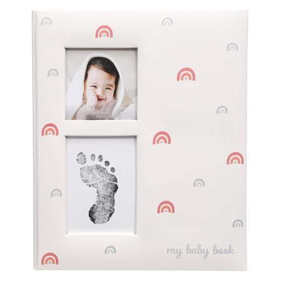 Kate & Milo Baby Memory Book & Ink Pad Kit, Gender Neutral, Blue and Pink Rainbows