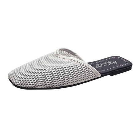 

ZTTD Women s Summer Baotou Back Empty Mesh Square Toe Casual Flat Sandals And Slipper Women s Slipper A