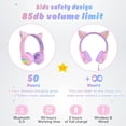 thumbnail image 4 of Riwbox CF9 Auriculares Bluetooth para niños con orejas de gato con luz LED, límite de volumen seguro de 85 dB, micrófono incorporado y micrófono de pluma para llamadas, auriculares inalámbricos y con, 4 of 5