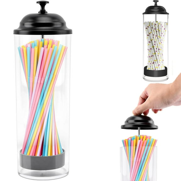 Tutuviw Straw Holder, Clear Drinking Straw Organizer, 10.6 in Plastic Drinking Straw Dispenser for Counter with Lid Black Transparent Drinking Straw Holder (Straws Not Include)